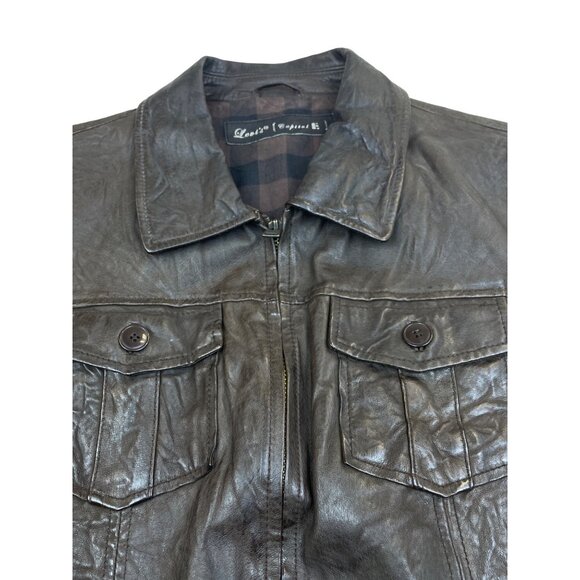 Levi’s Capital Mens Brown Leather Jacket With Pockets & Checkered Lining Sz Larg - Picture 4 of 12